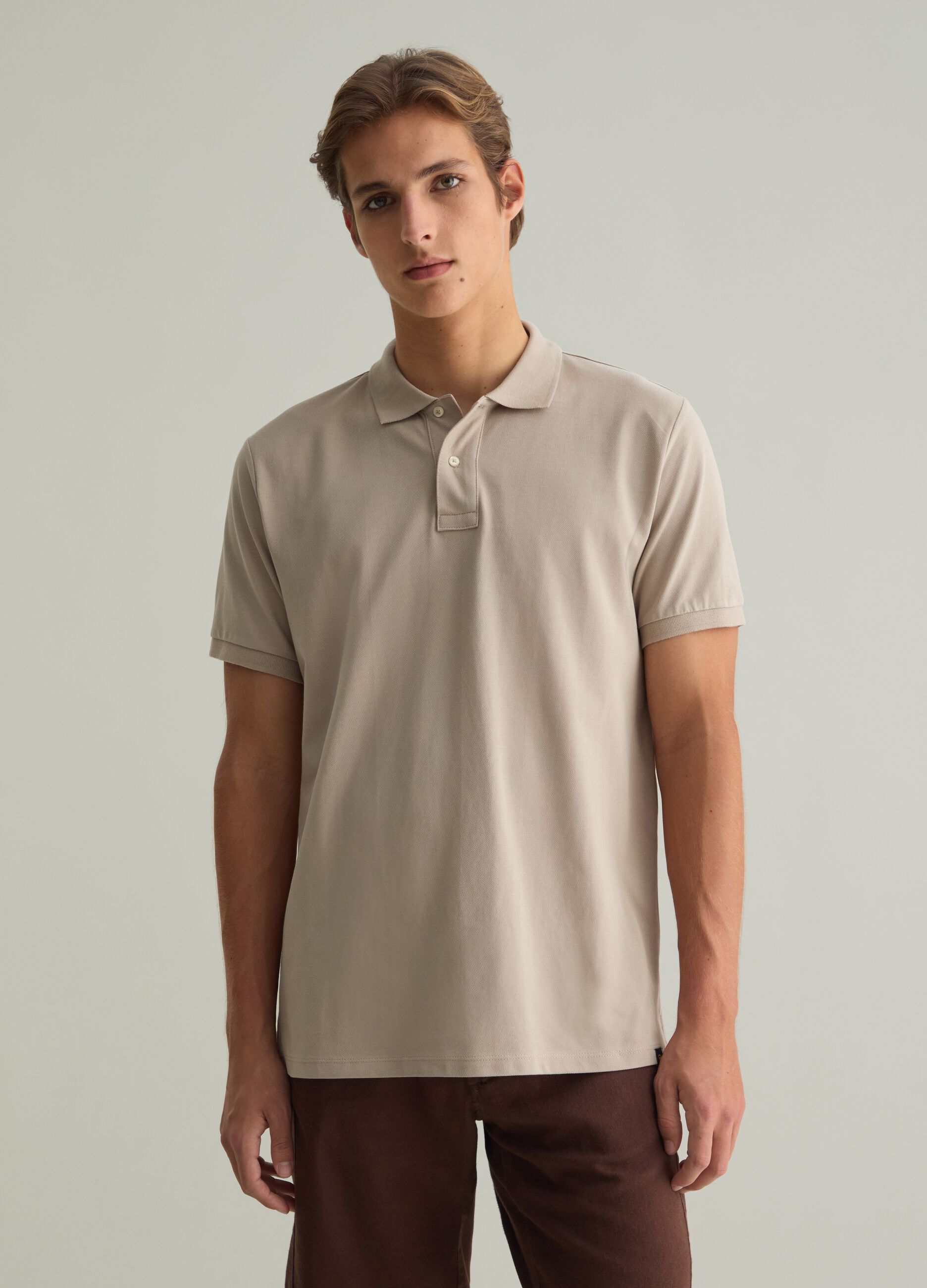 Polo da uomo in puro cotone Supima beige regular fit