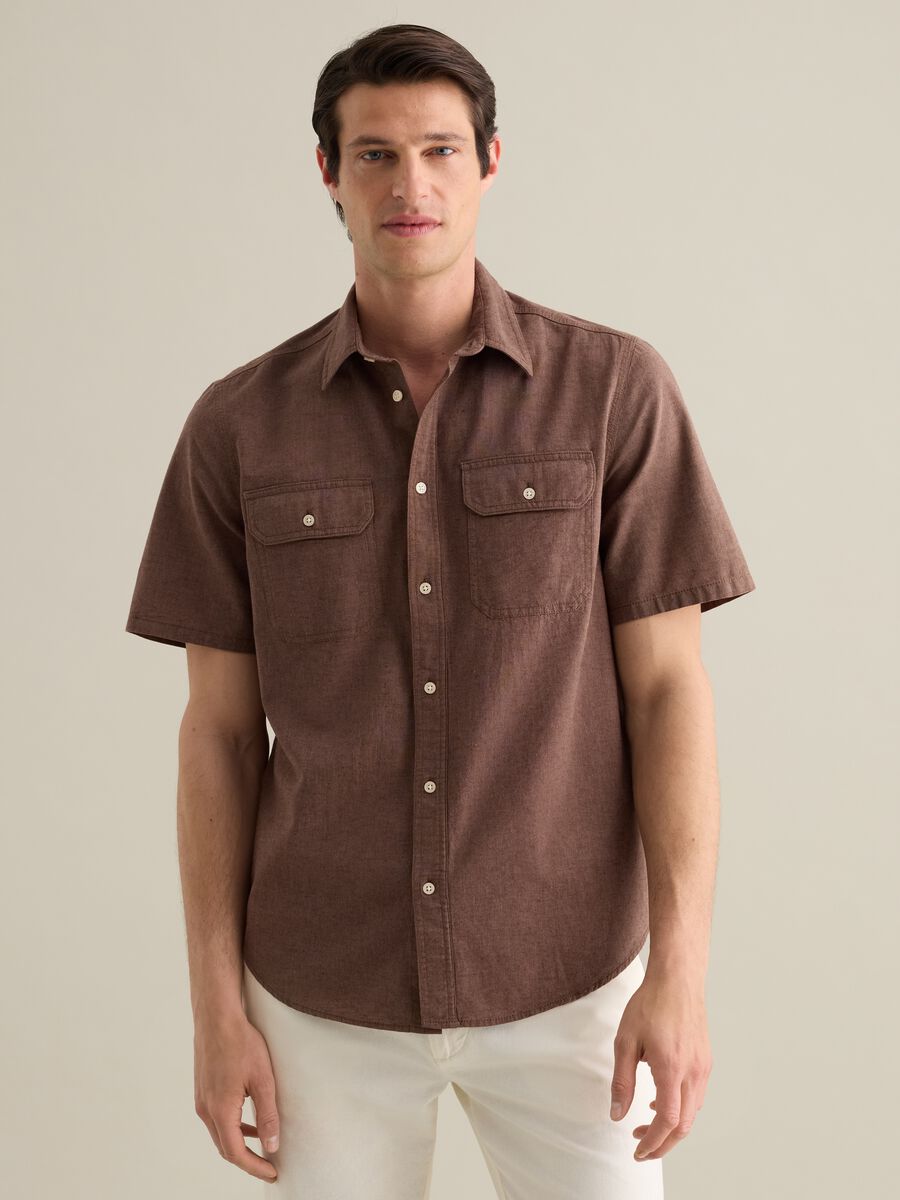 Short Sleeve Brown Shirt Piombo_0