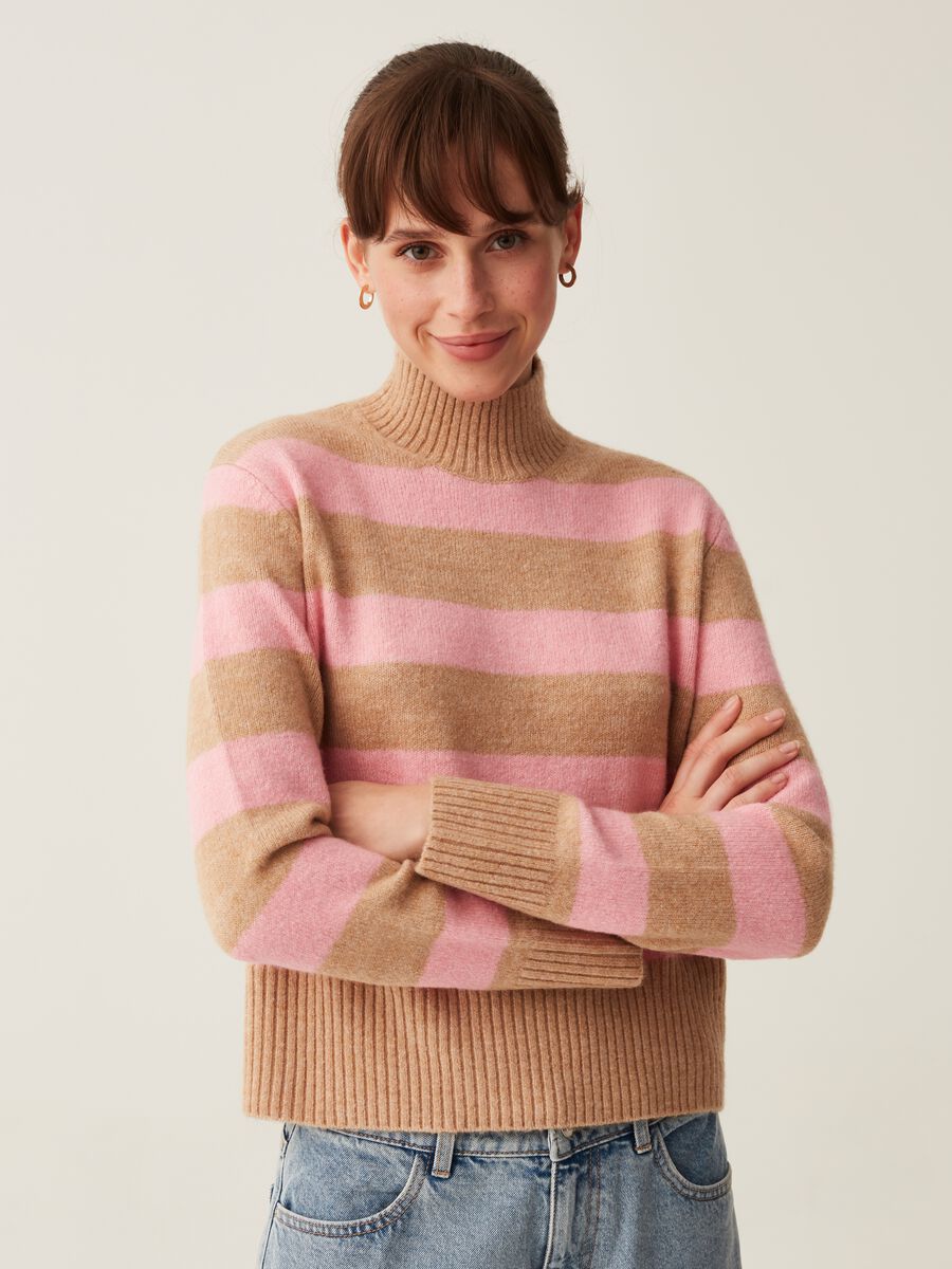 Pullover a righe mock neck_1
