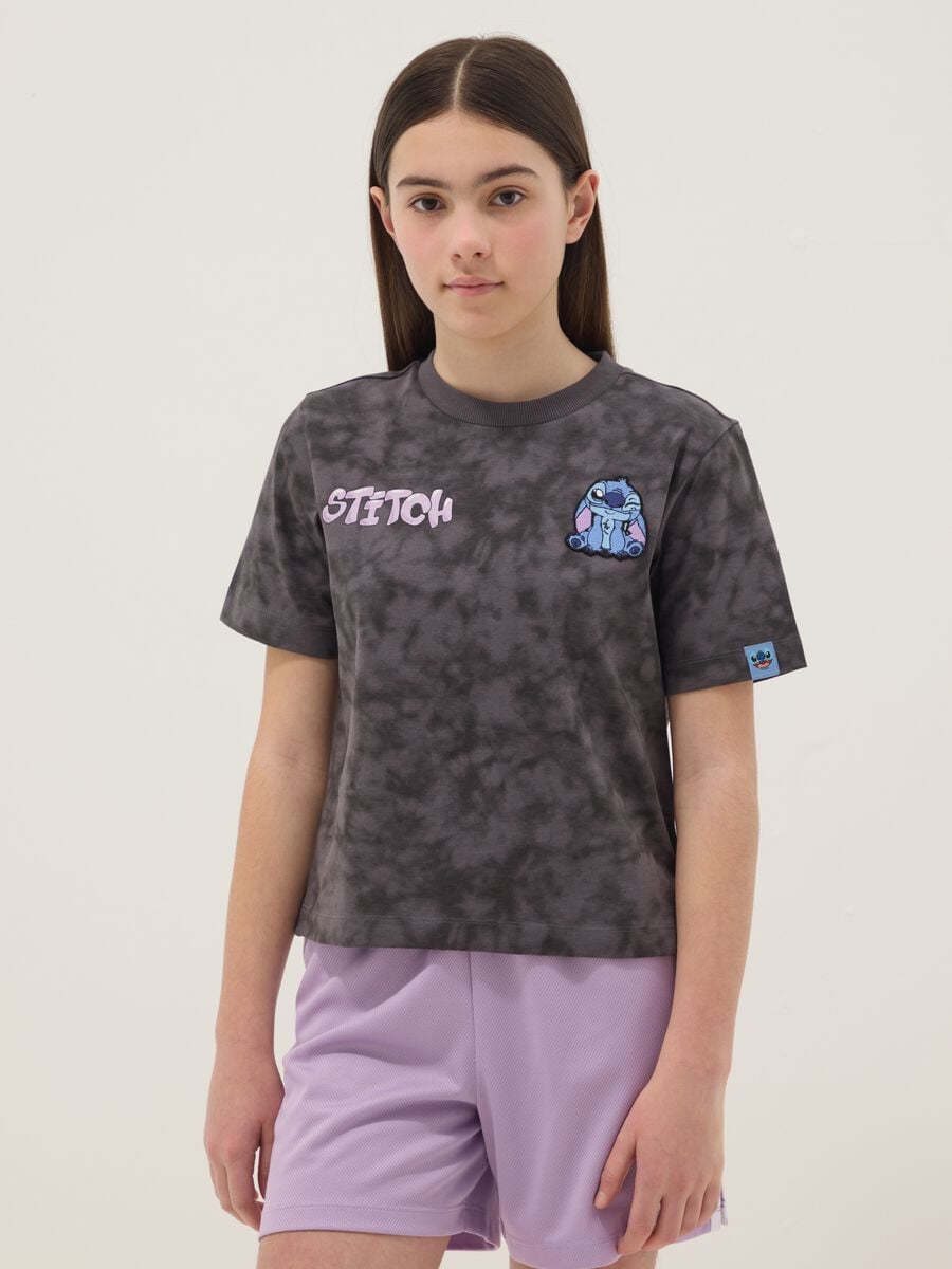 T-shirt in puro cotone grigia da ragazza oversize fit con Stitch_0