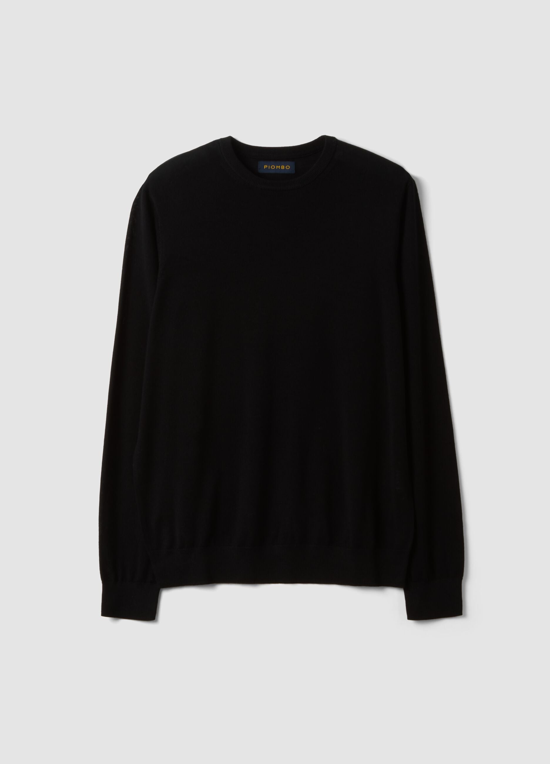 Black pure merino wool crew-neck jumper, regular fit