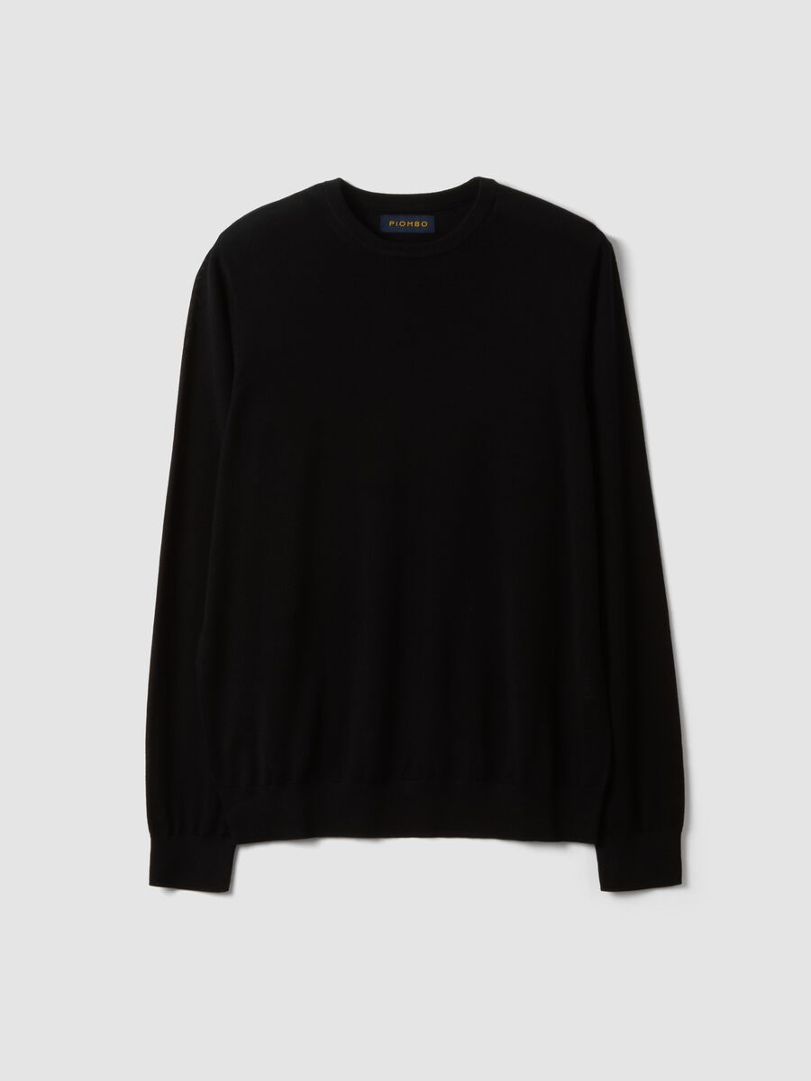 Maglia nera girocollo in pura lana merino regular fit_0