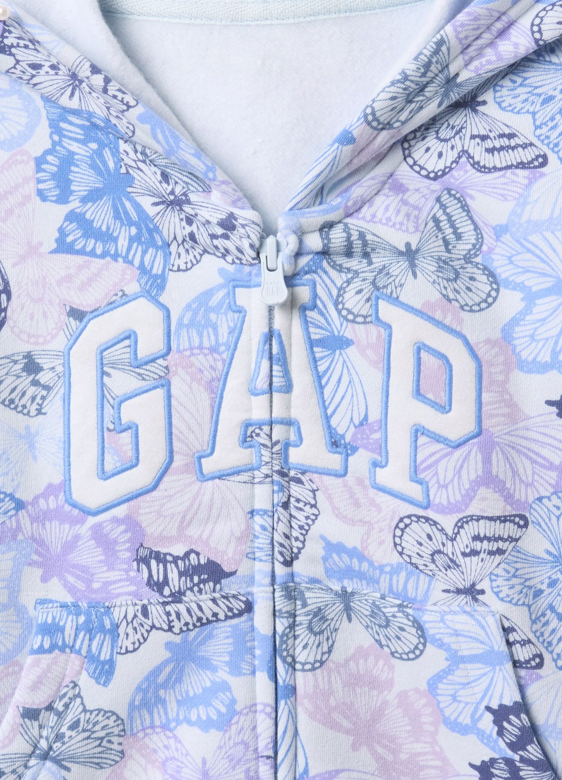 Full-zip con cappuccio stampa farfalle e ricamo logo