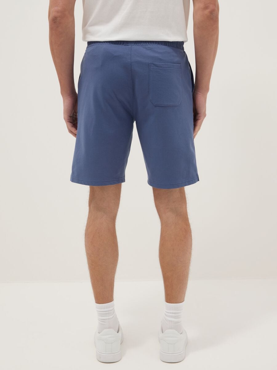 Blue cotton blend regular fit shorts_2