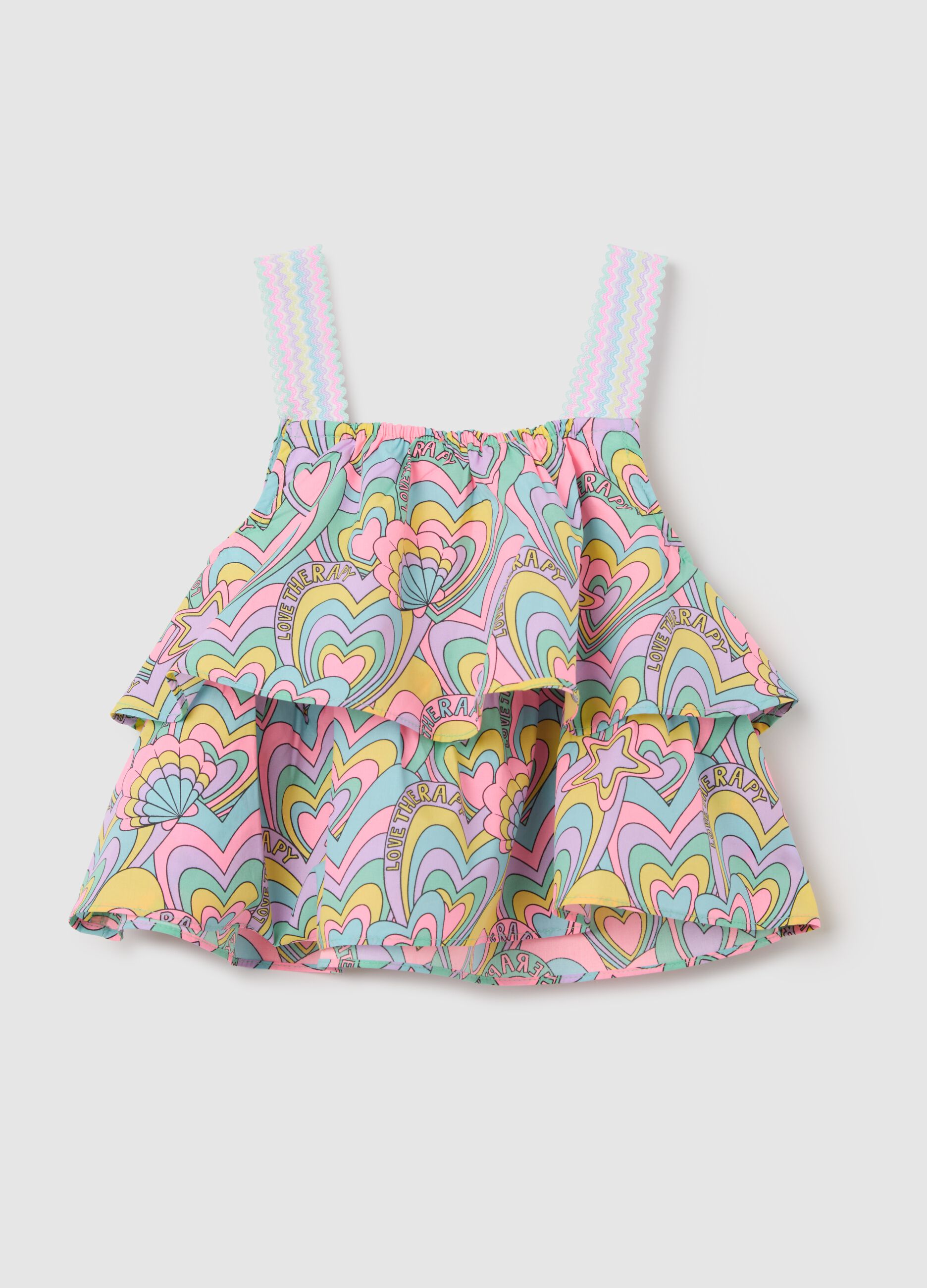 Canotta da bambina in puro cotone multicolor regular fit con fantasia