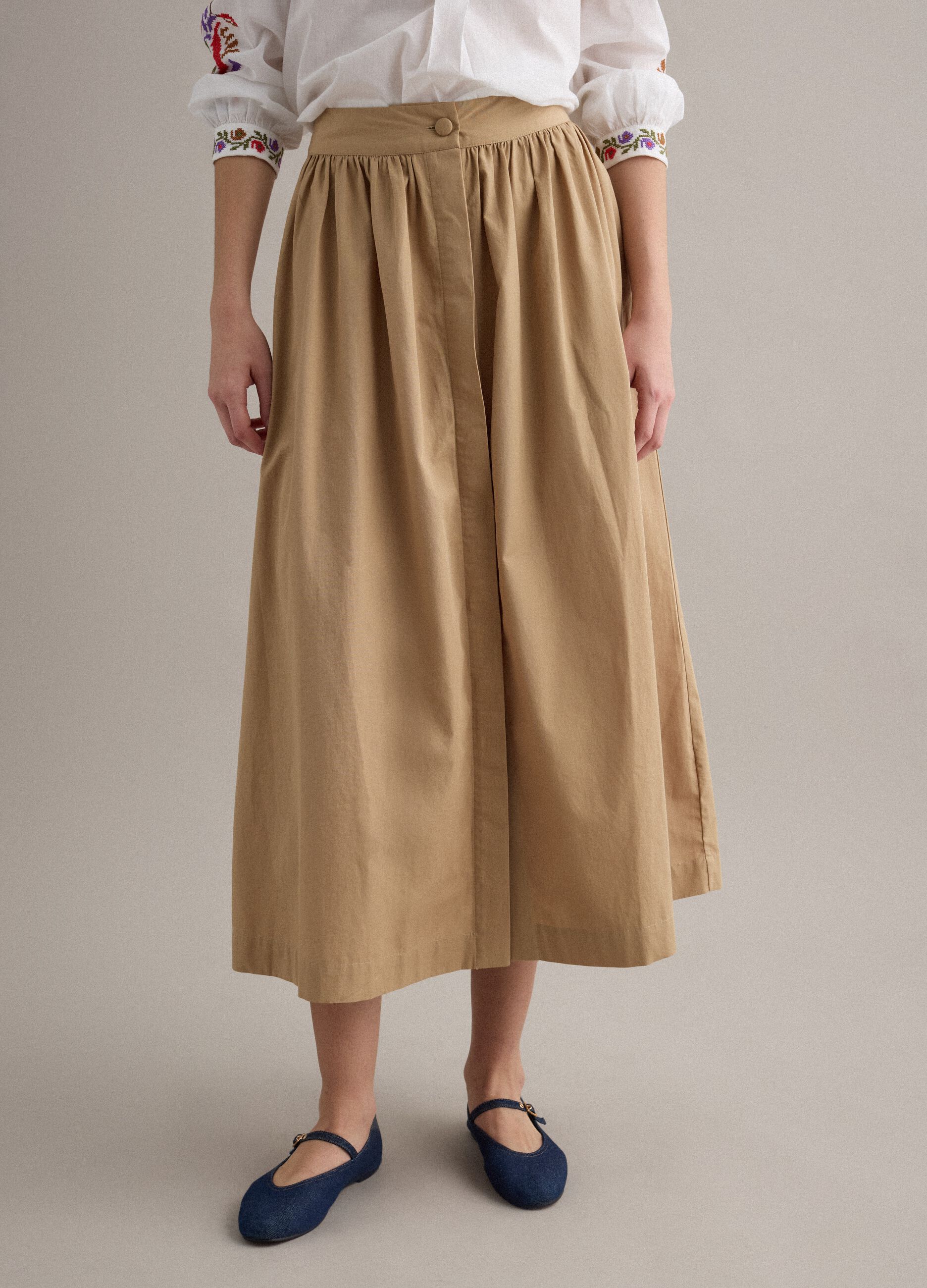 Beige long skirt in pure cotton