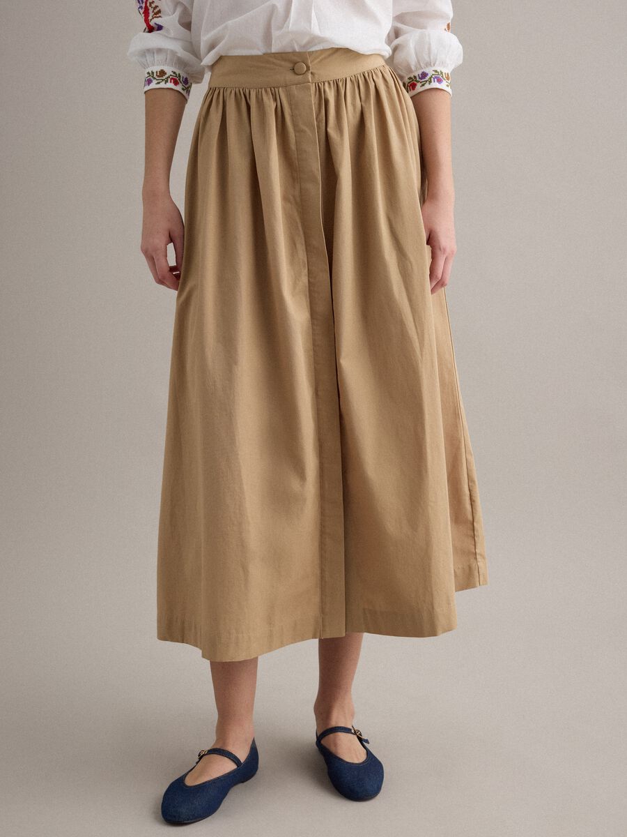 Beige long skirt in pure cotton_1
