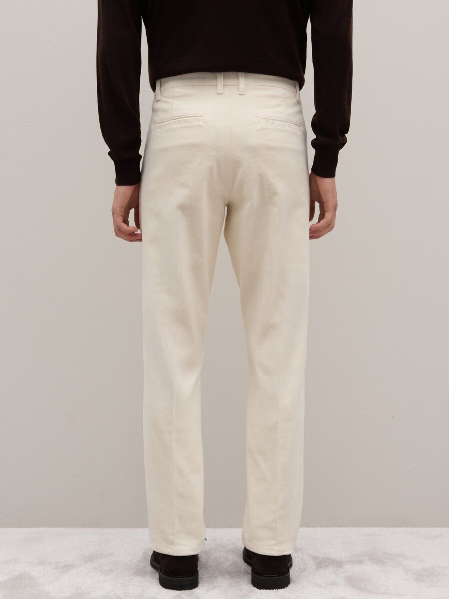 Beige cotton blend regular fit trousers_2