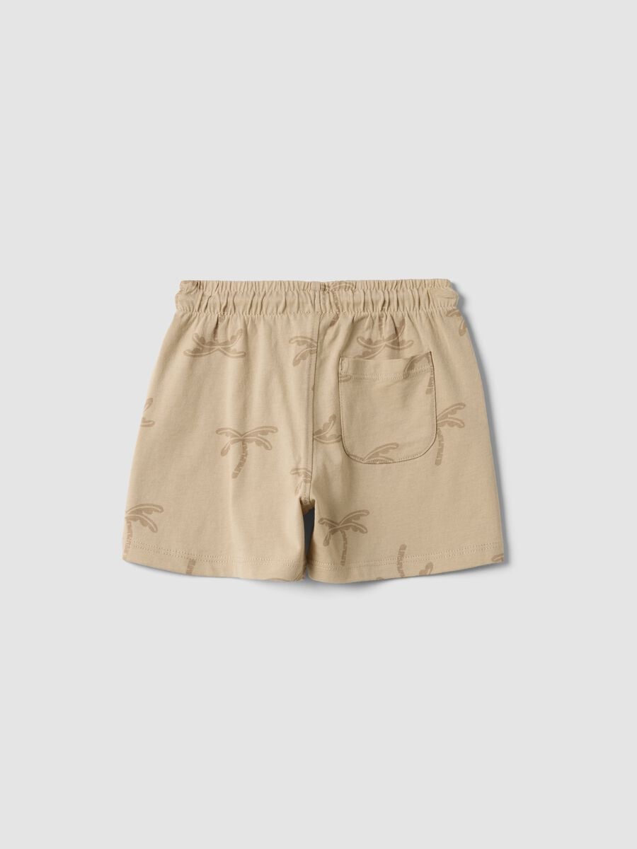 Beige organic cotton shorts with all-over print_1