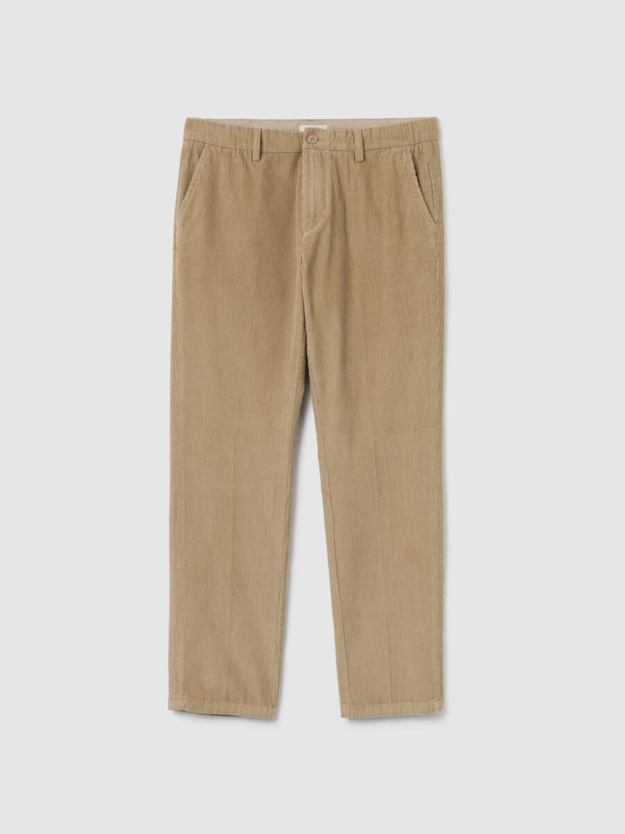 Beige chino trousers in pure cotton with regular fit and fine ribbing_4