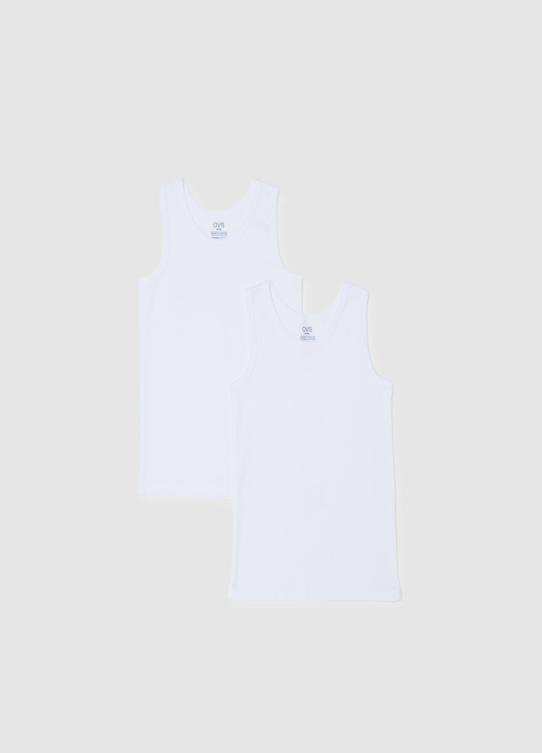 Pack of two boys' white cotton vests with a regular fit