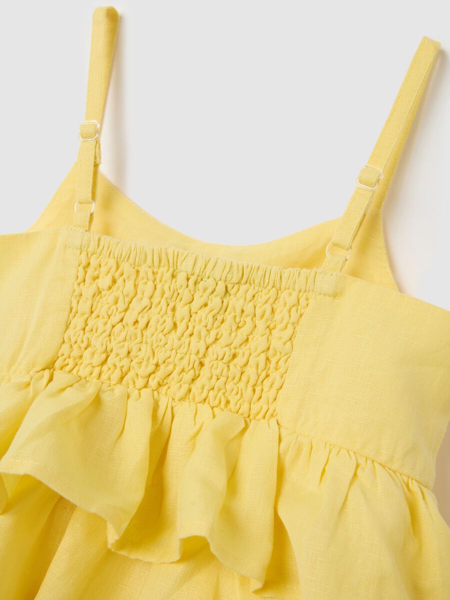 Girls' top in yellow cotton and linen, loose fit_3