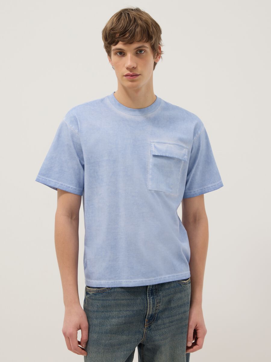 Light blue pure cotton regular fit t-shirt with pocket_1