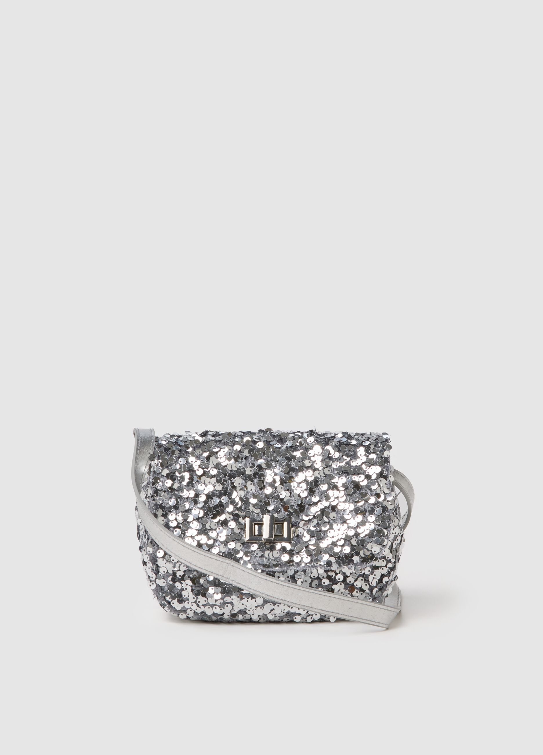 Grey girl's handbag with sequins