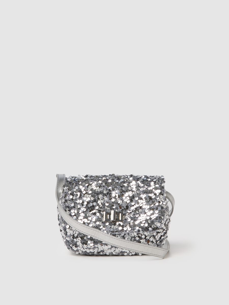 Grey girl's handbag with sequins_0