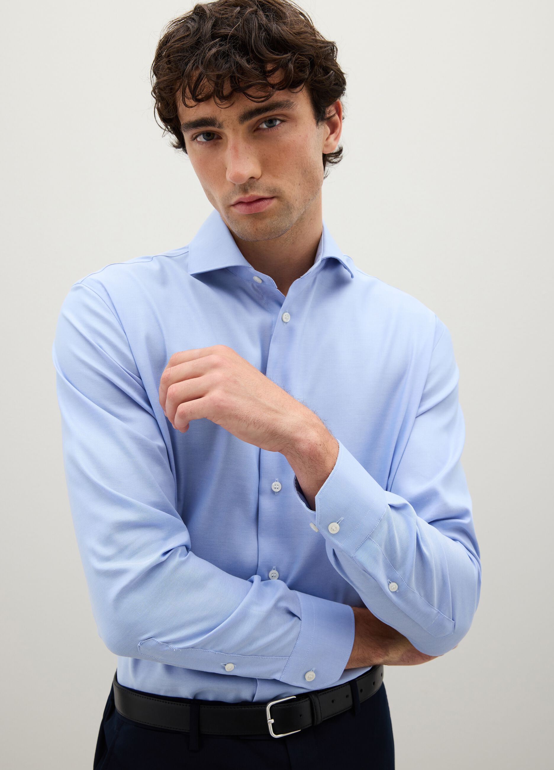 Regular fit azure pure cotton shirt