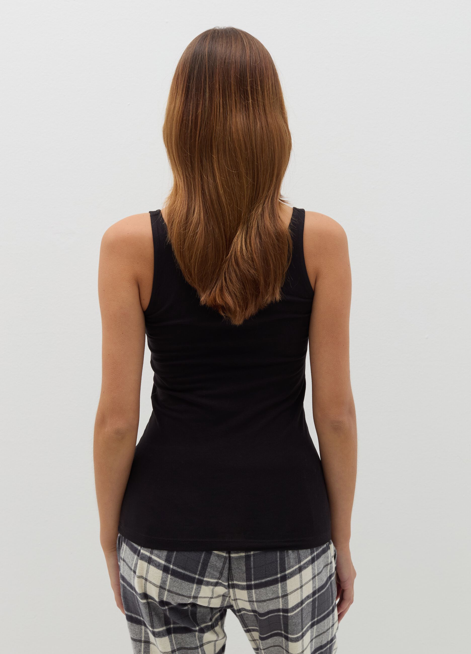 Stretch cotton vest with wide shoulder straps