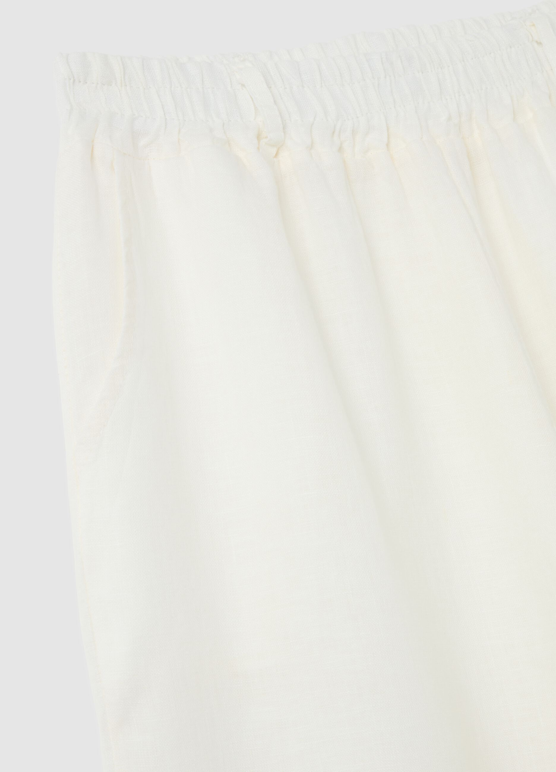 Women's Pure White Linen Regular Fit Trousers