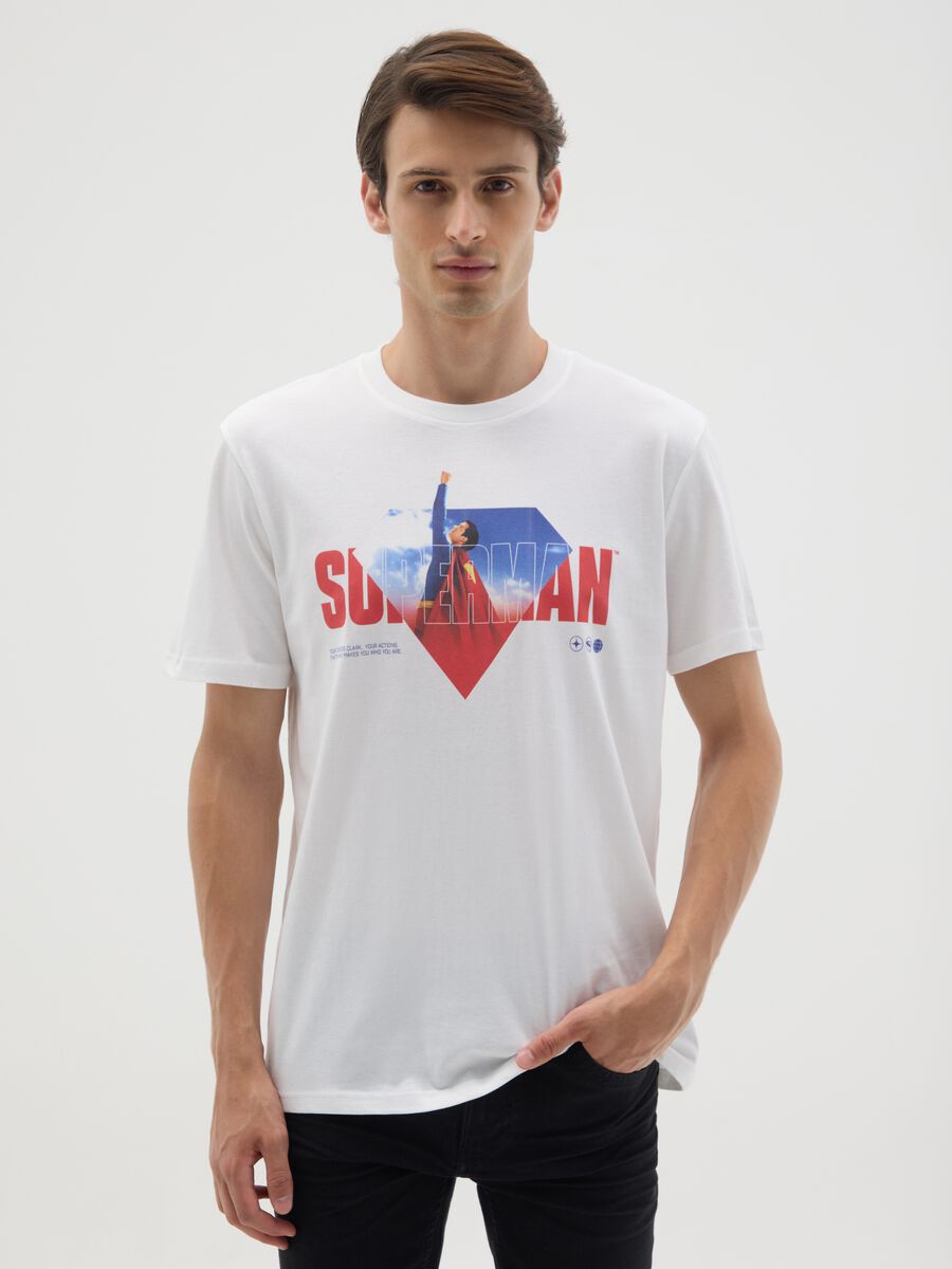Men's pure cotton white T-shirt with Superman print_0