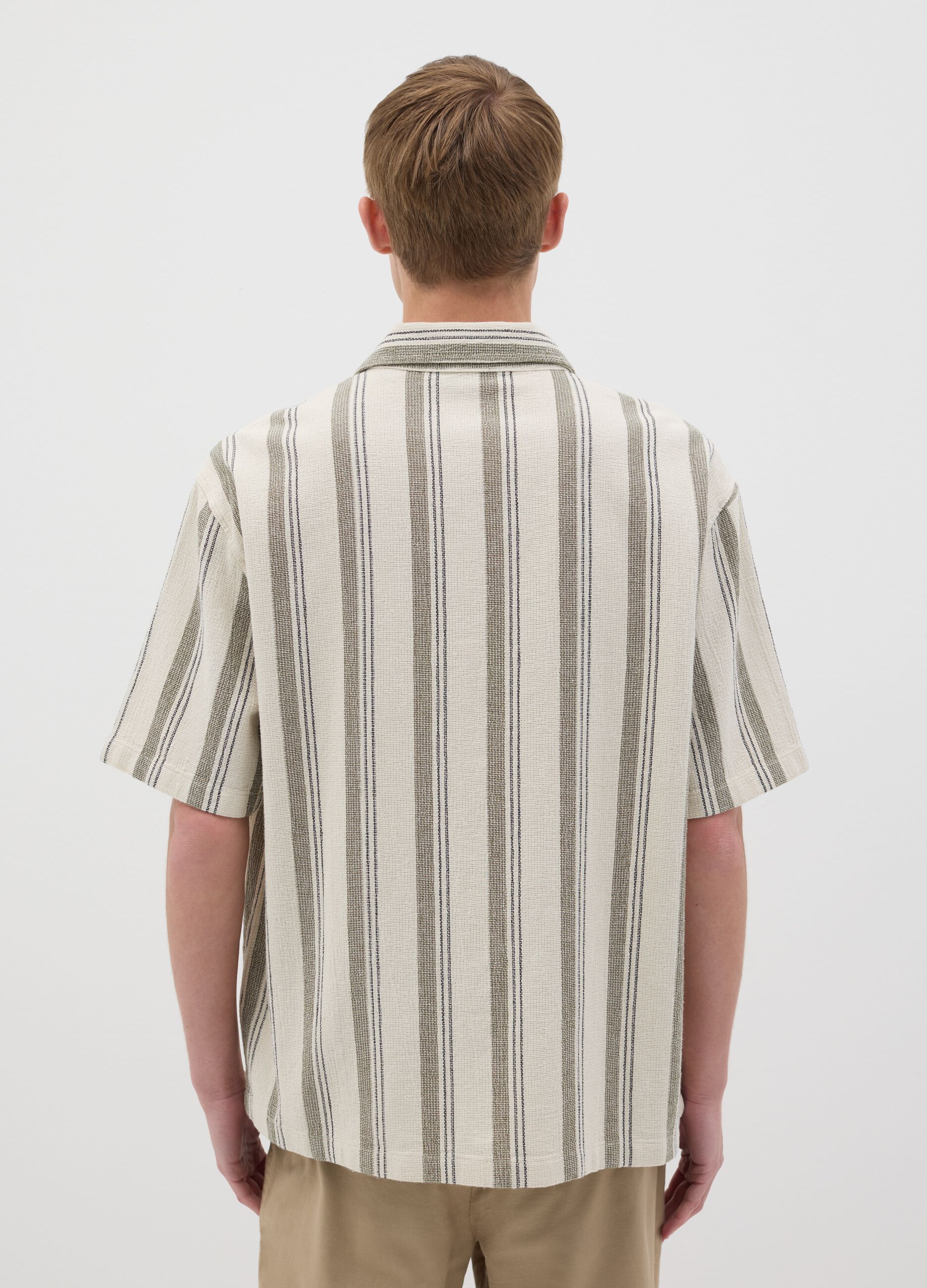 Oversized shirt with grey and beige stripes in cotton