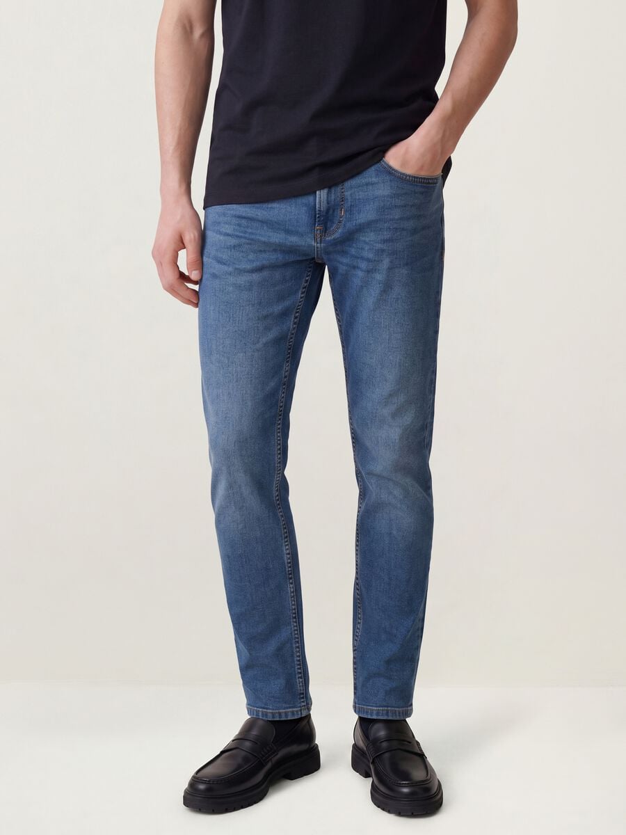 Blue slim-fit stretch cotton jeans_1