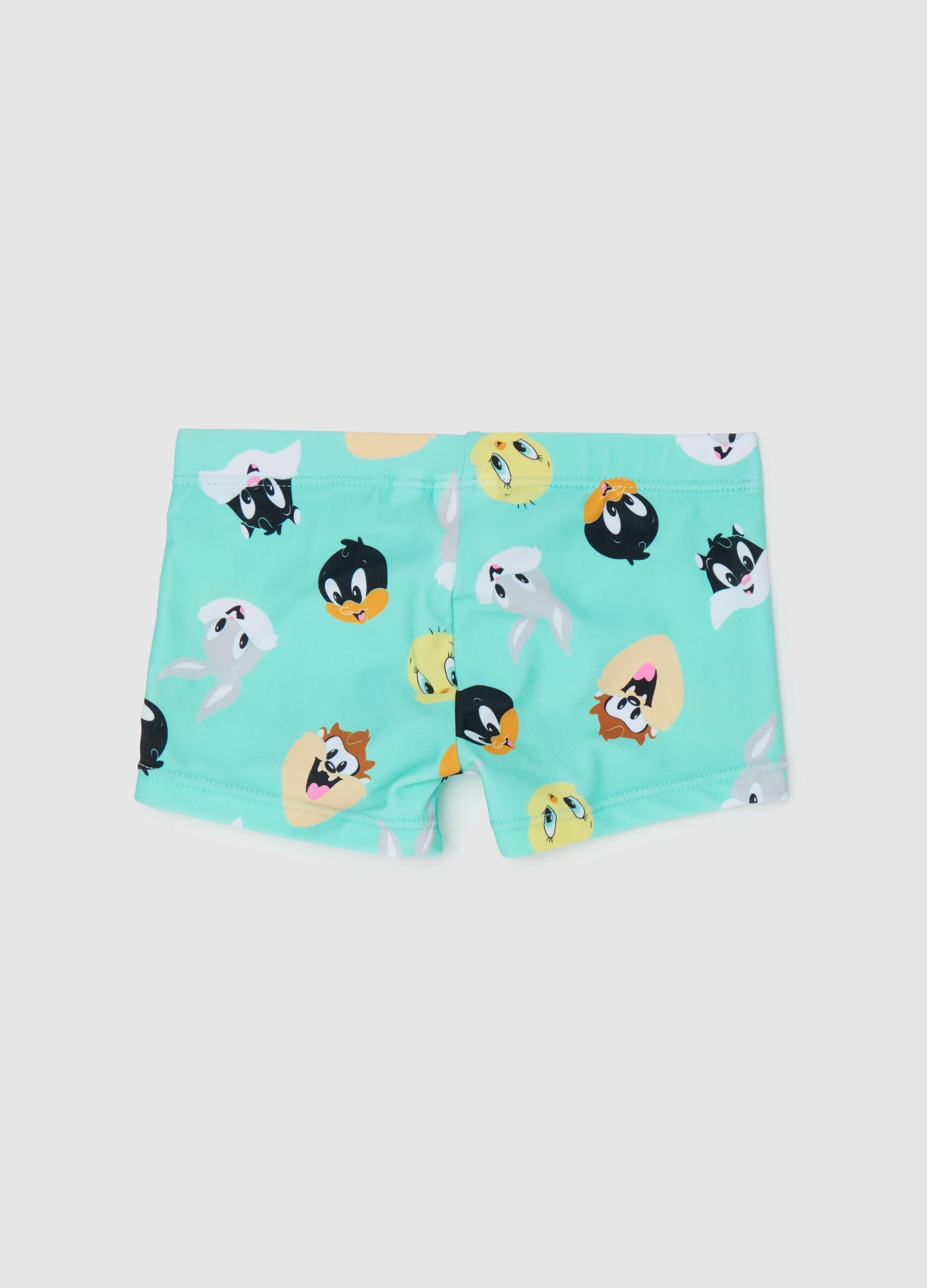 Boys’ swimsuit in light blue stretch fabric with print