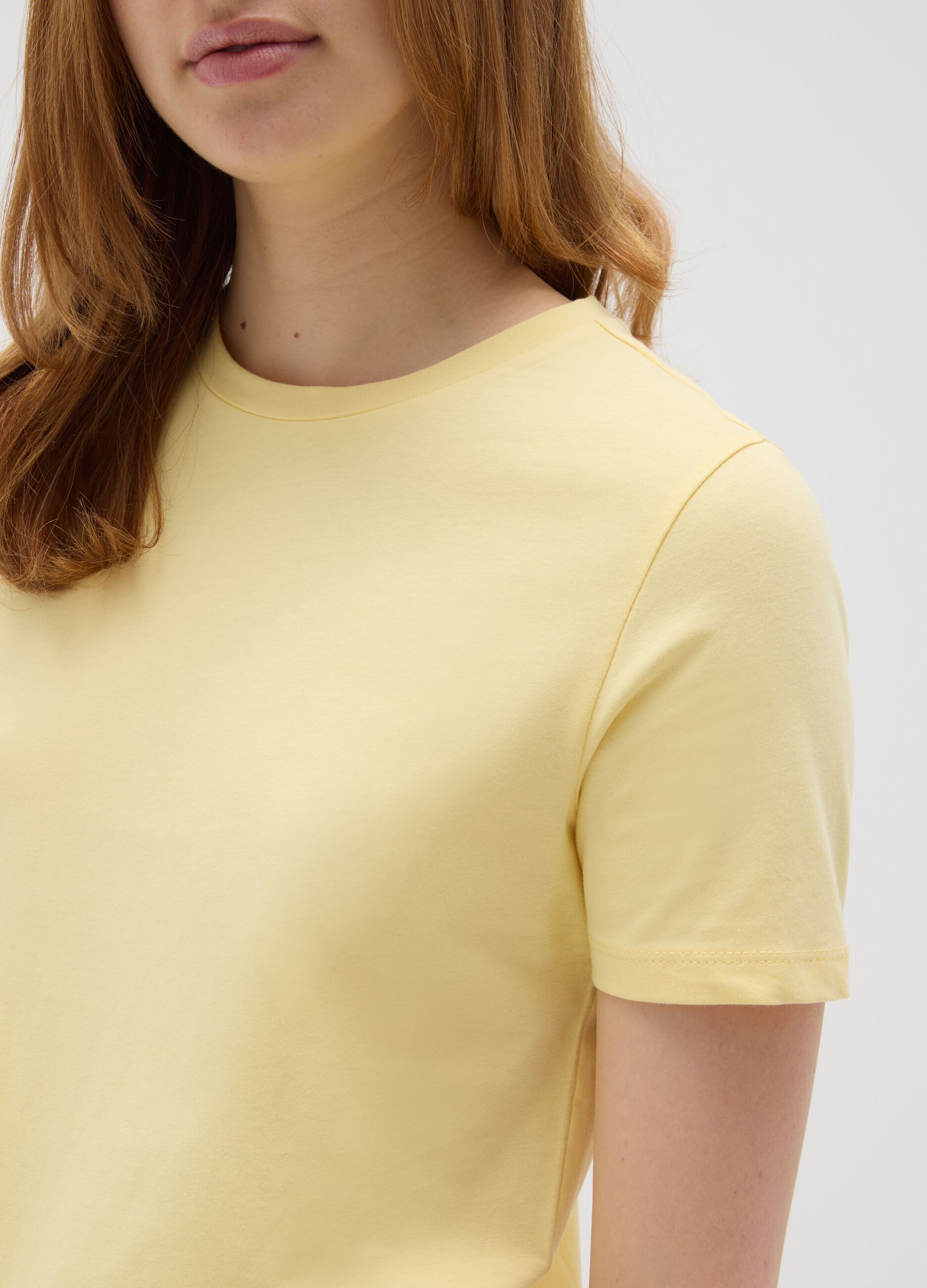 Yellow regular fit pure cotton women's t-shirt