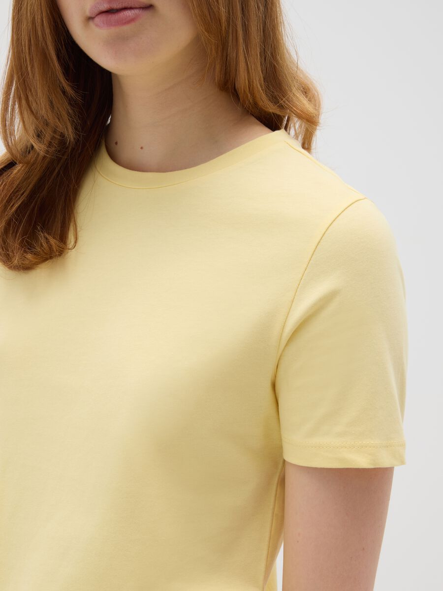 Yellow regular fit pure cotton women's t-shirt_3