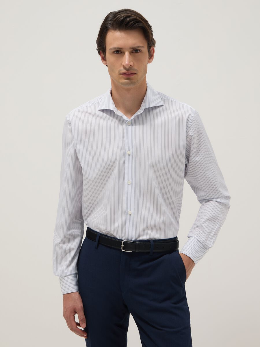 Multicolour striped regular fit shirt with French collar_0