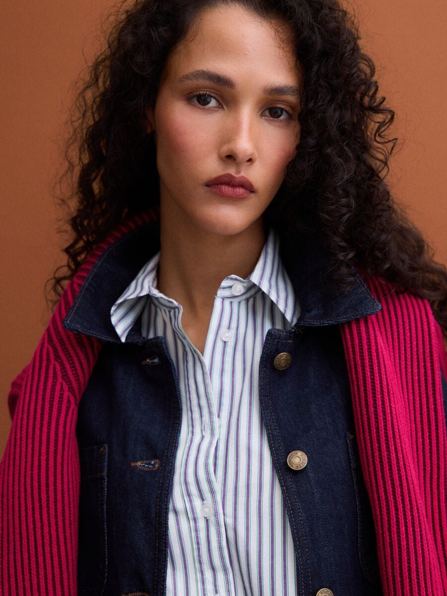 Blue pure cotton denim jacket, regular fit with buttons_1