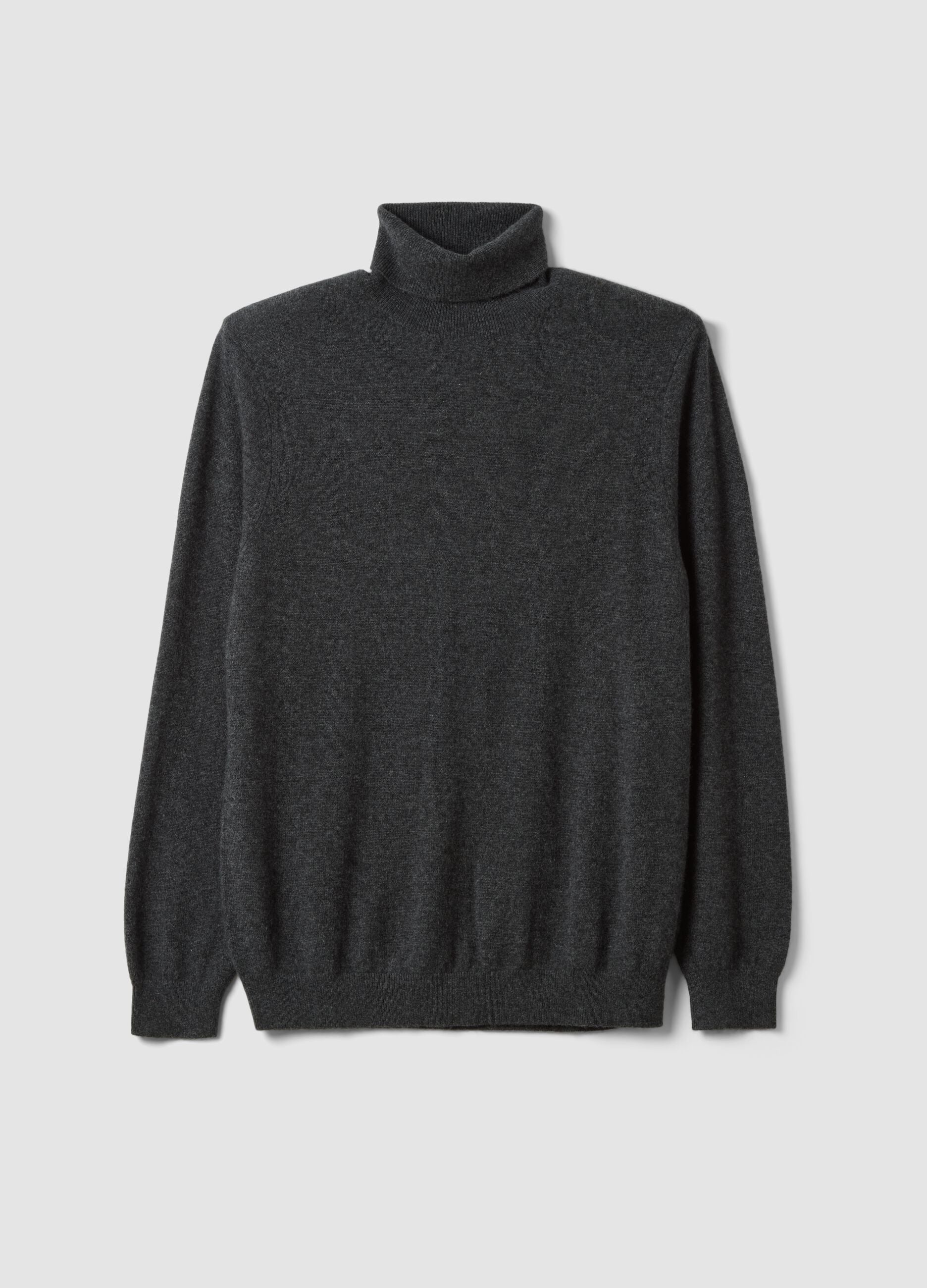 Grey pure cashmere roll-neck jumper, regular fit
