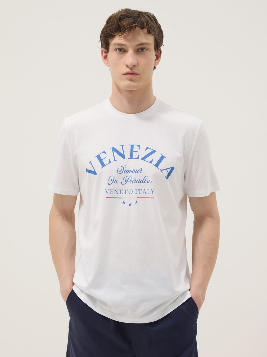 White pure cotton T-shirt with front print, regular fit_1