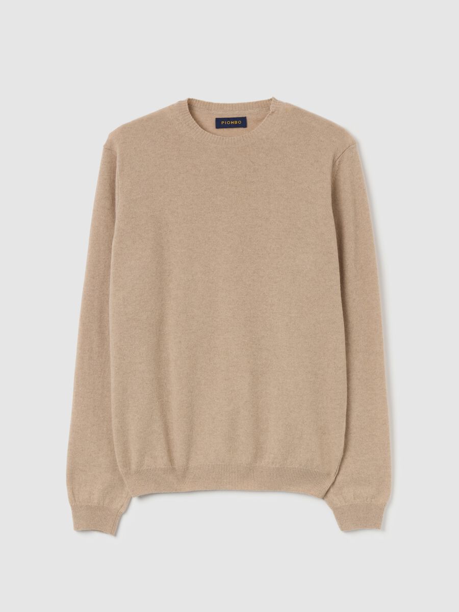 Beige crew neck lambswool jumper regular fit_4