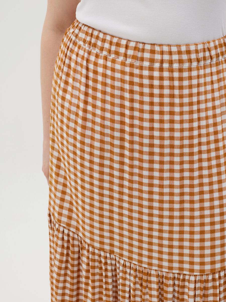 Mya Orange Check Midi Skirt_3
