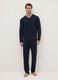 Blue long sleeve pyjamas with V-neck made of pure cotton, regular fit_0