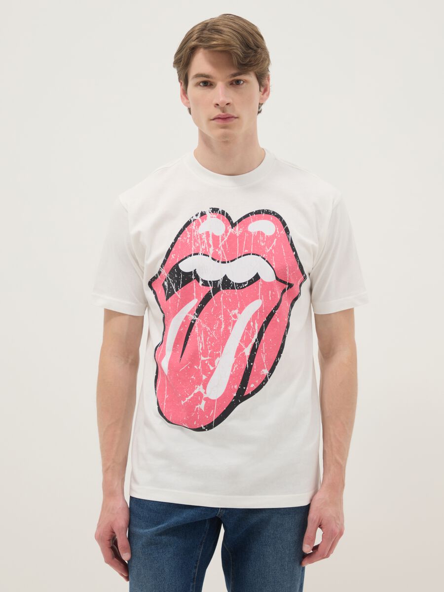 T-shirt in puro cotone bianca regular fit con stampa Rolling Stones_1