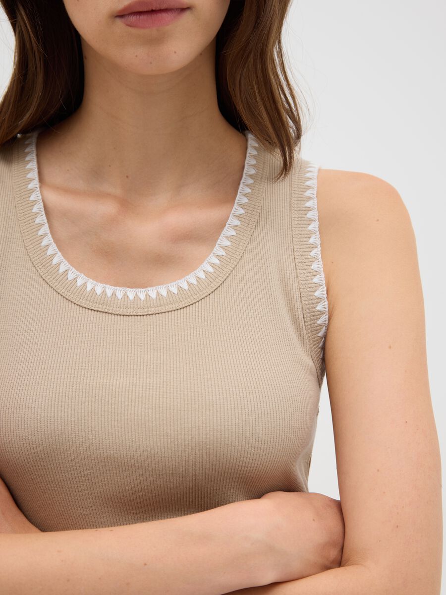 Beige stretch cotton women's tank top_2