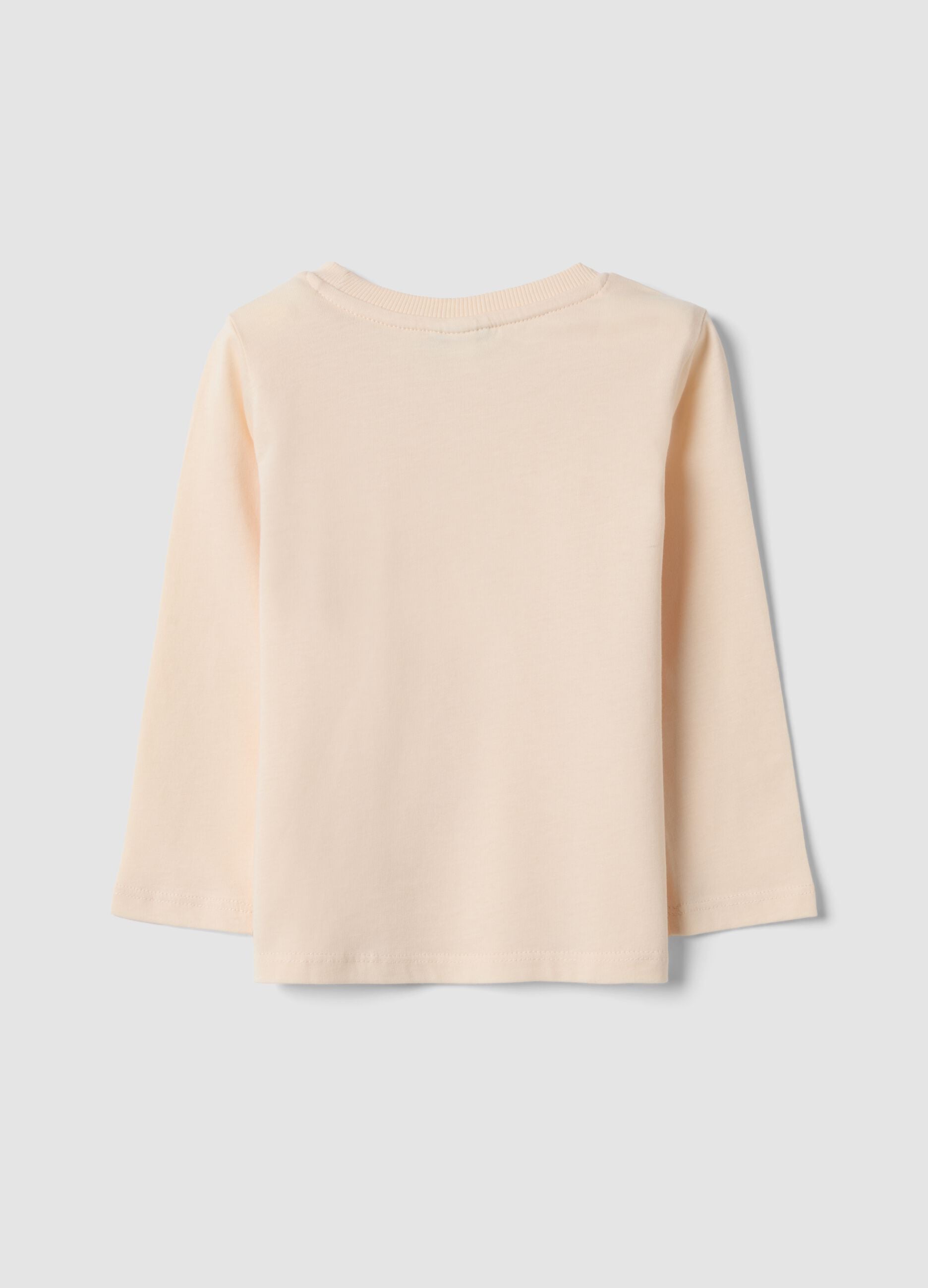 Beige crew-neck T-shirt in pure organic cotton