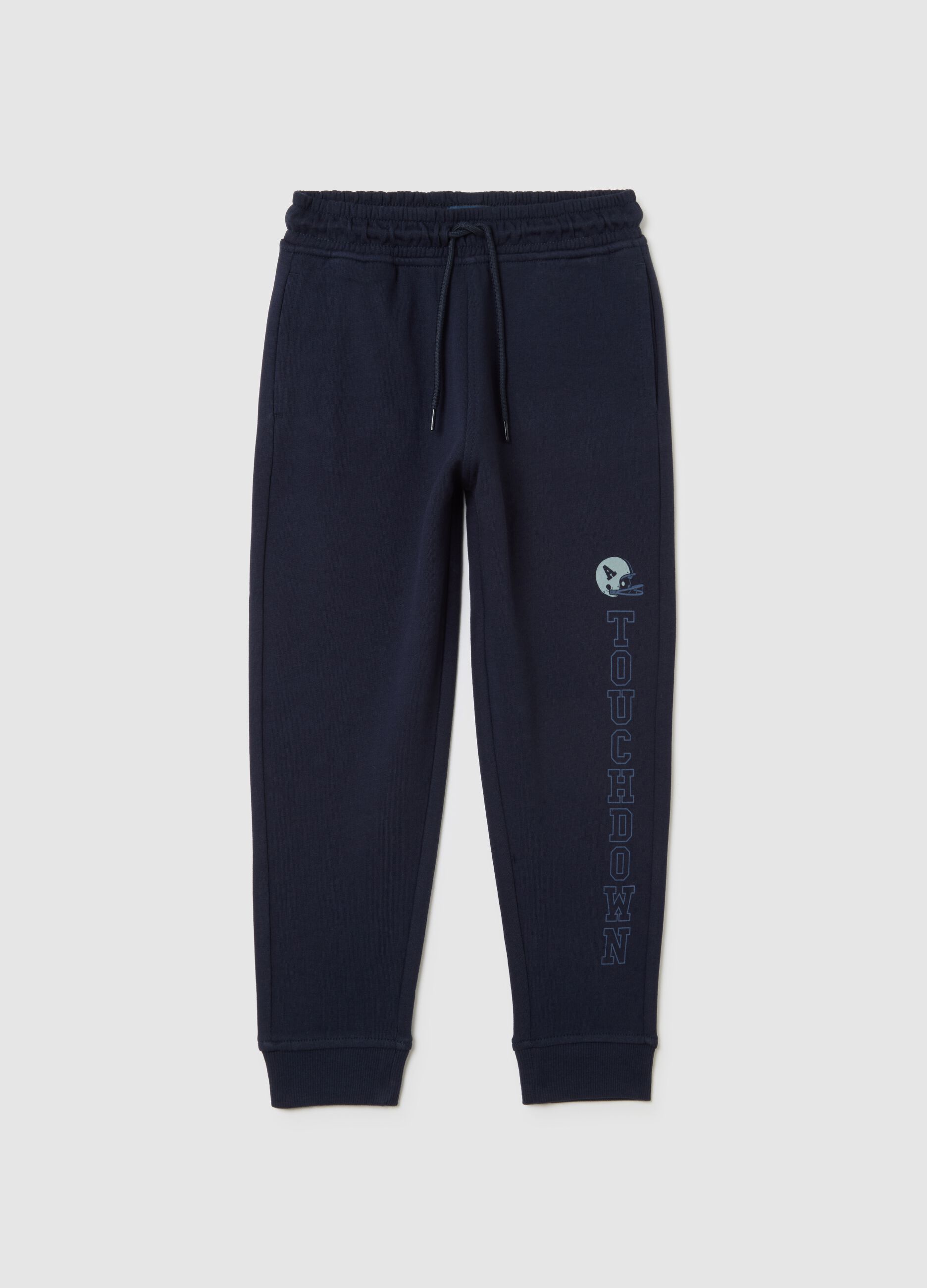 Blue pure cotton regular fit boys' trousers with print