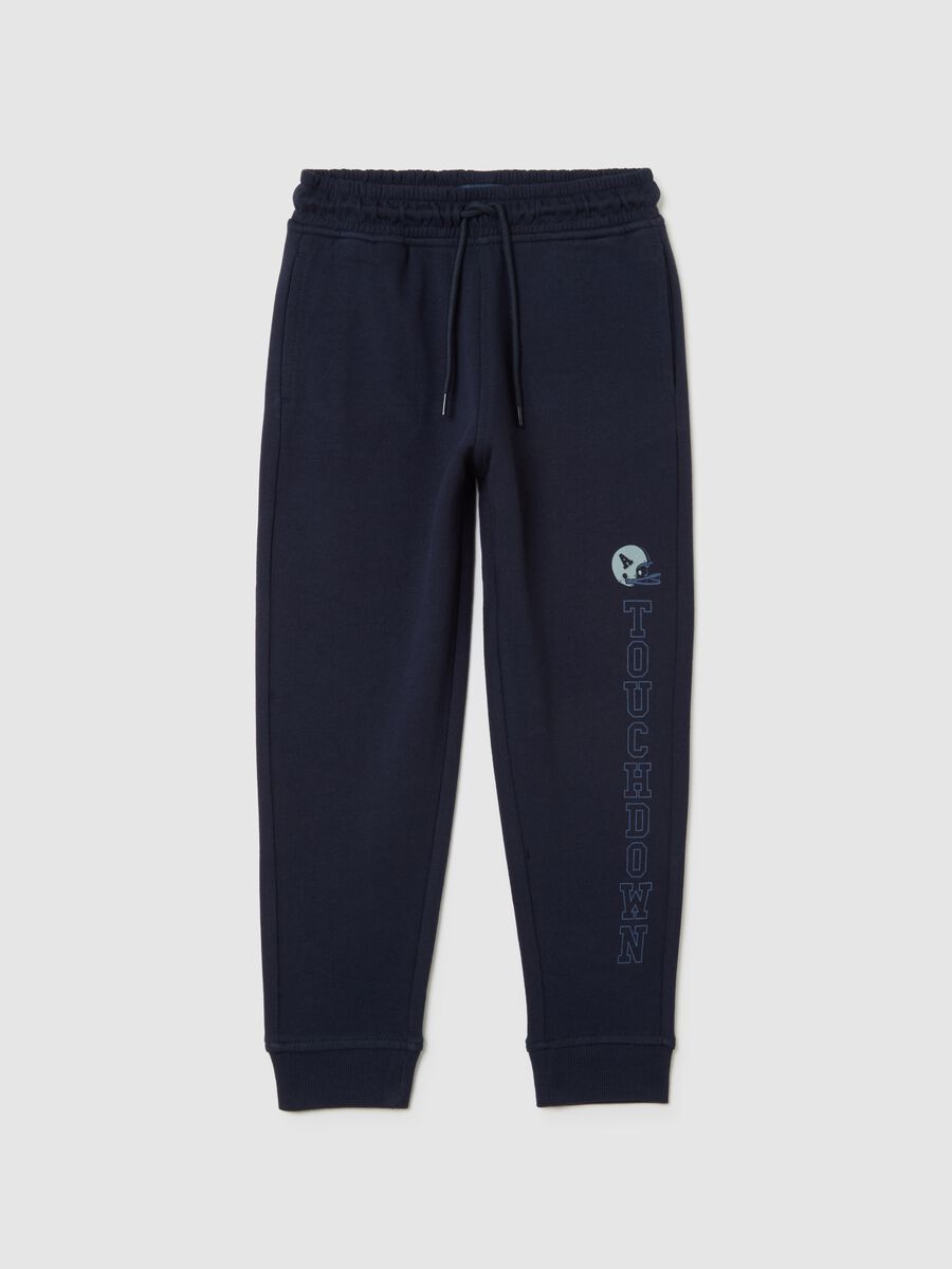 Blue pure cotton regular fit boys' trousers with print_0