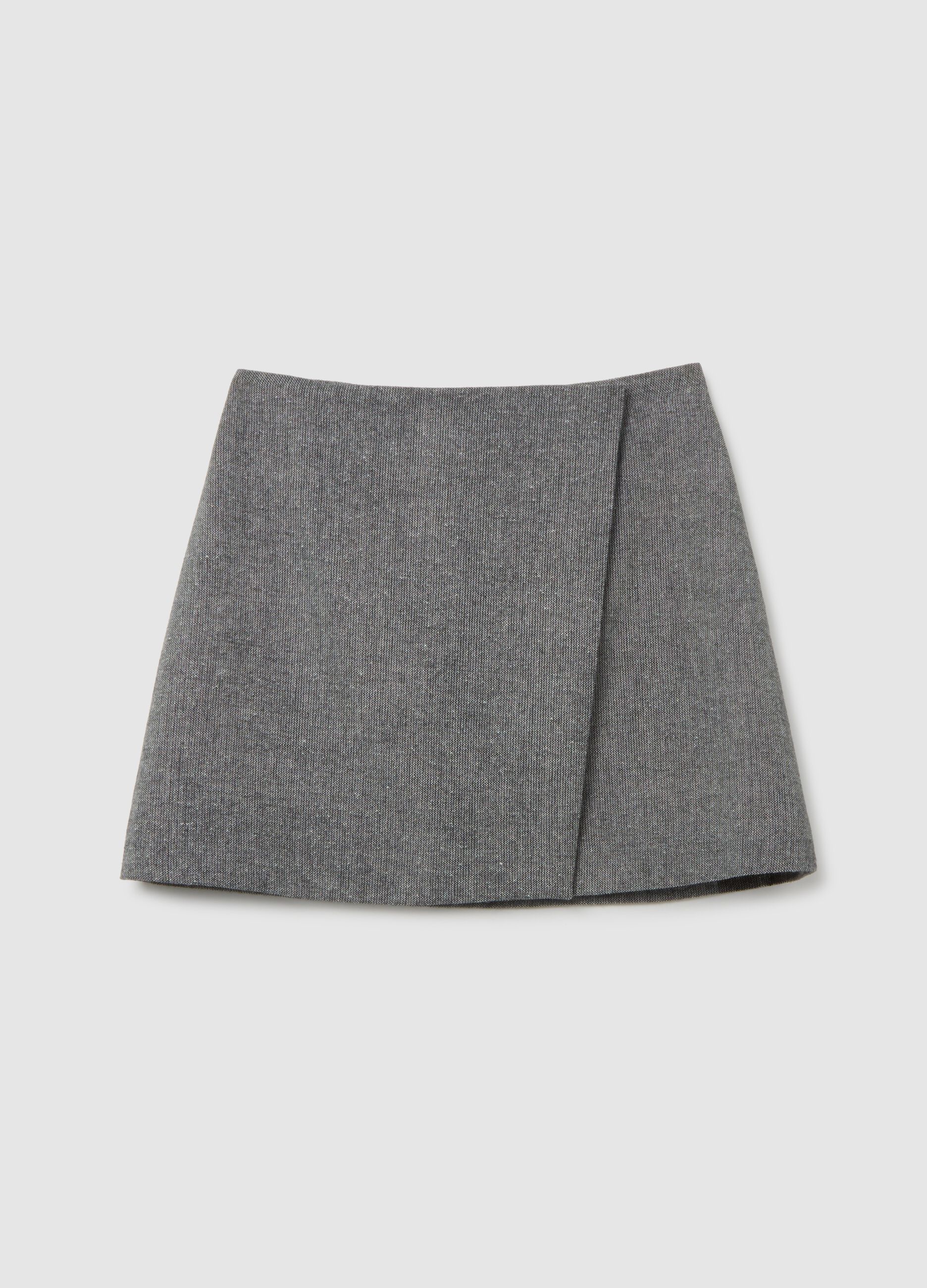 Regular fit grey wool blend skirt