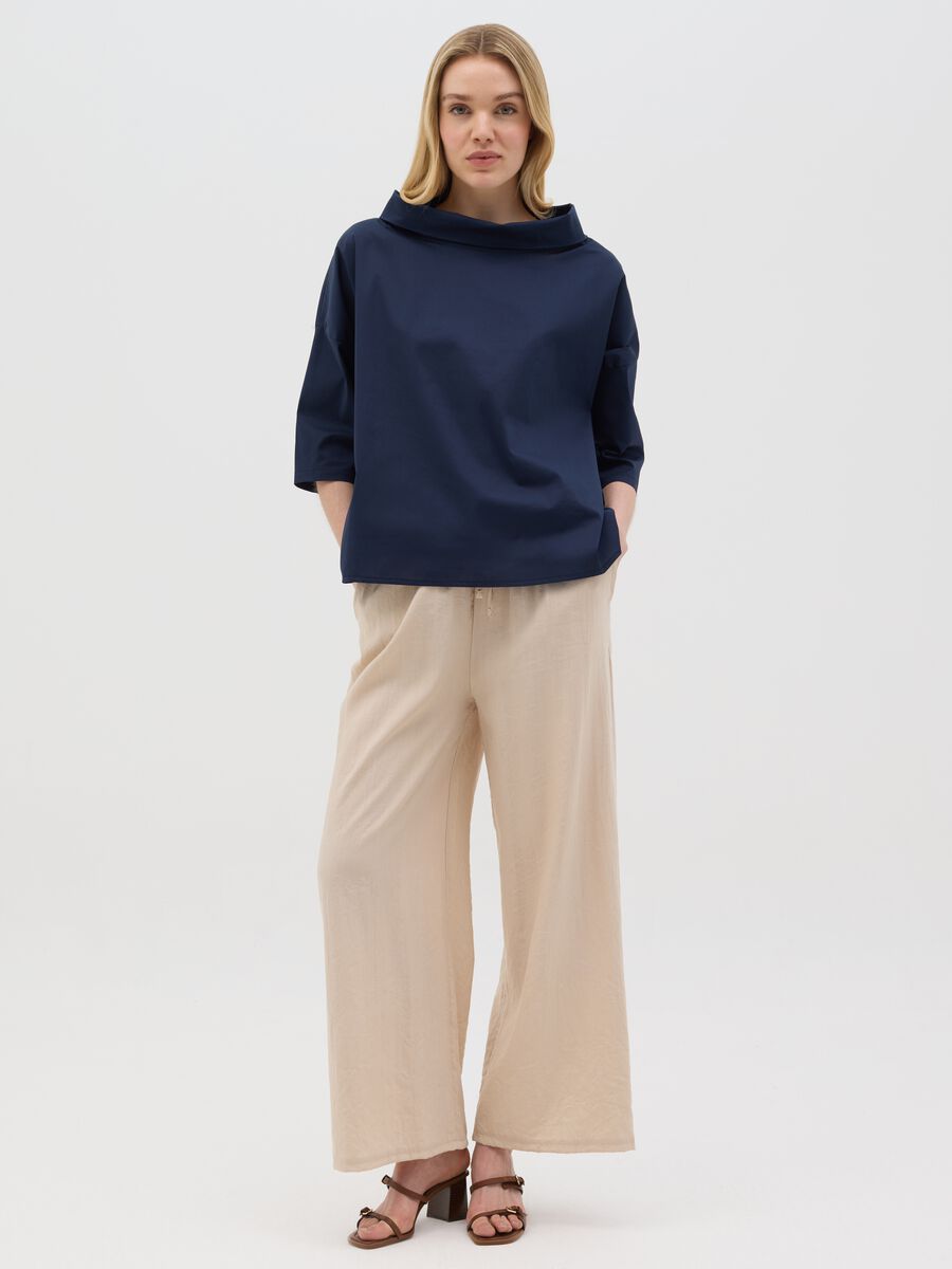 Long Sleeve Blue Top with Soft Neckline Hybrid_1