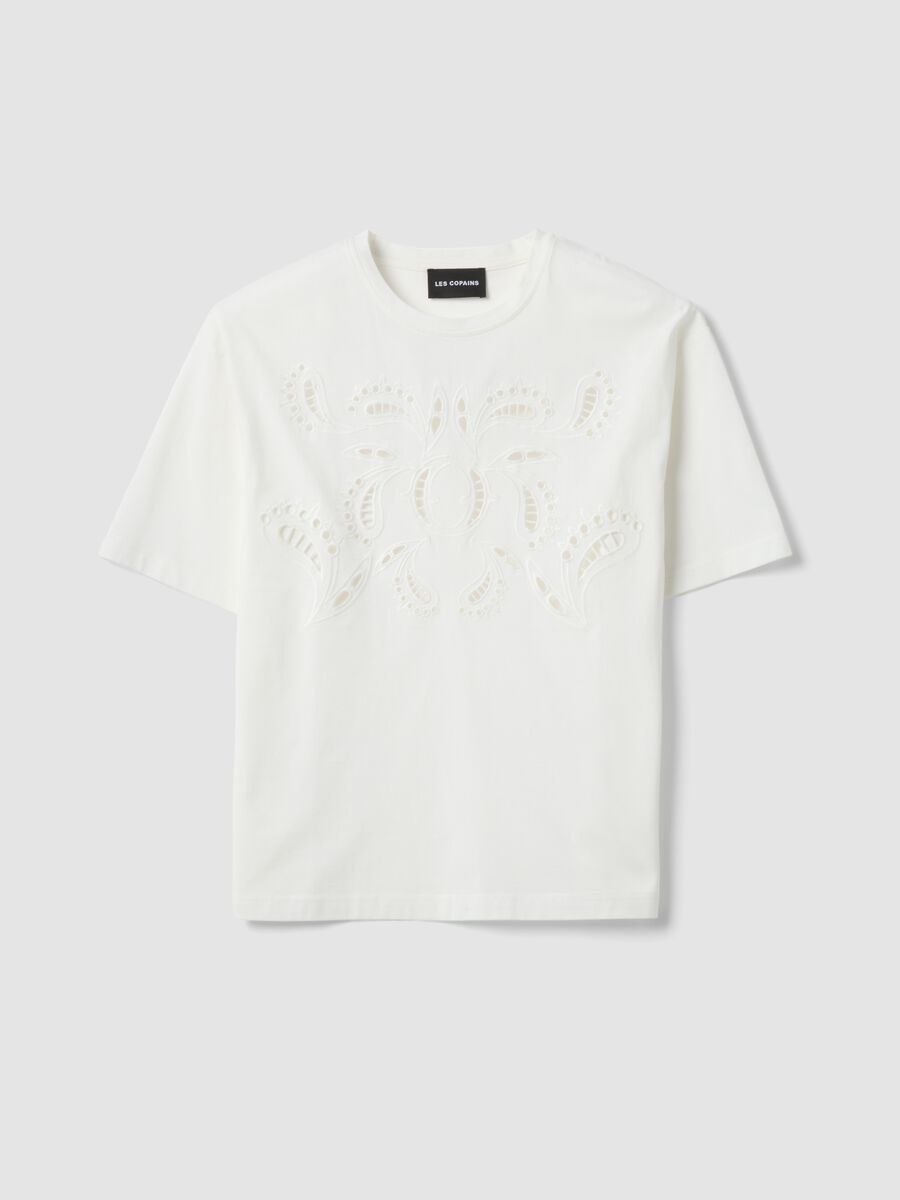 White pure cotton regular-fit T-shirt with broderie anglaise embroidery_5