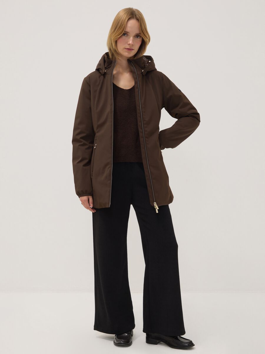 Brown stretch-fabric parka with hood, regular fit_1