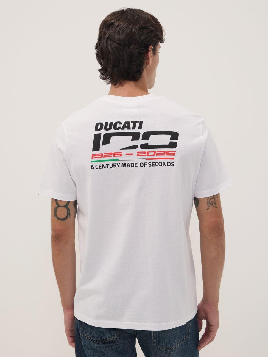 White pure cotton crew-neck T-shirt with Ducati print, regular fit_3