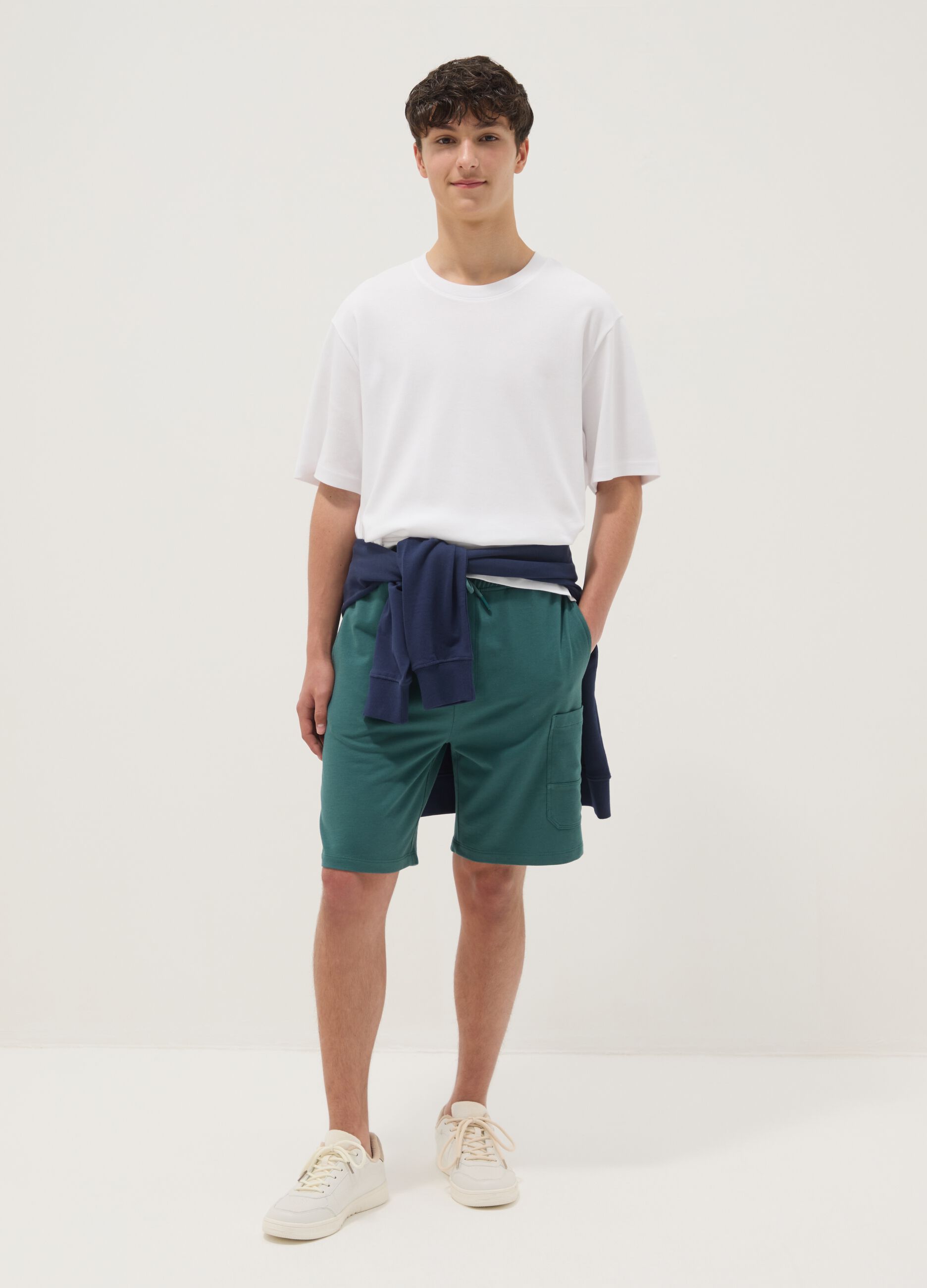 Boys oversized fit green pure cotton cargo shorts