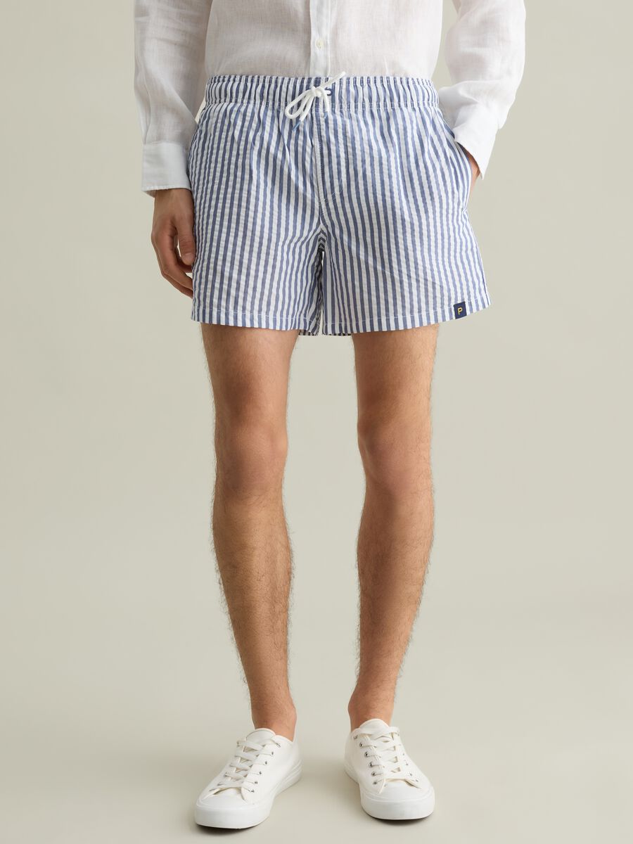 White and blue striped pure cotton swim boxers_1
