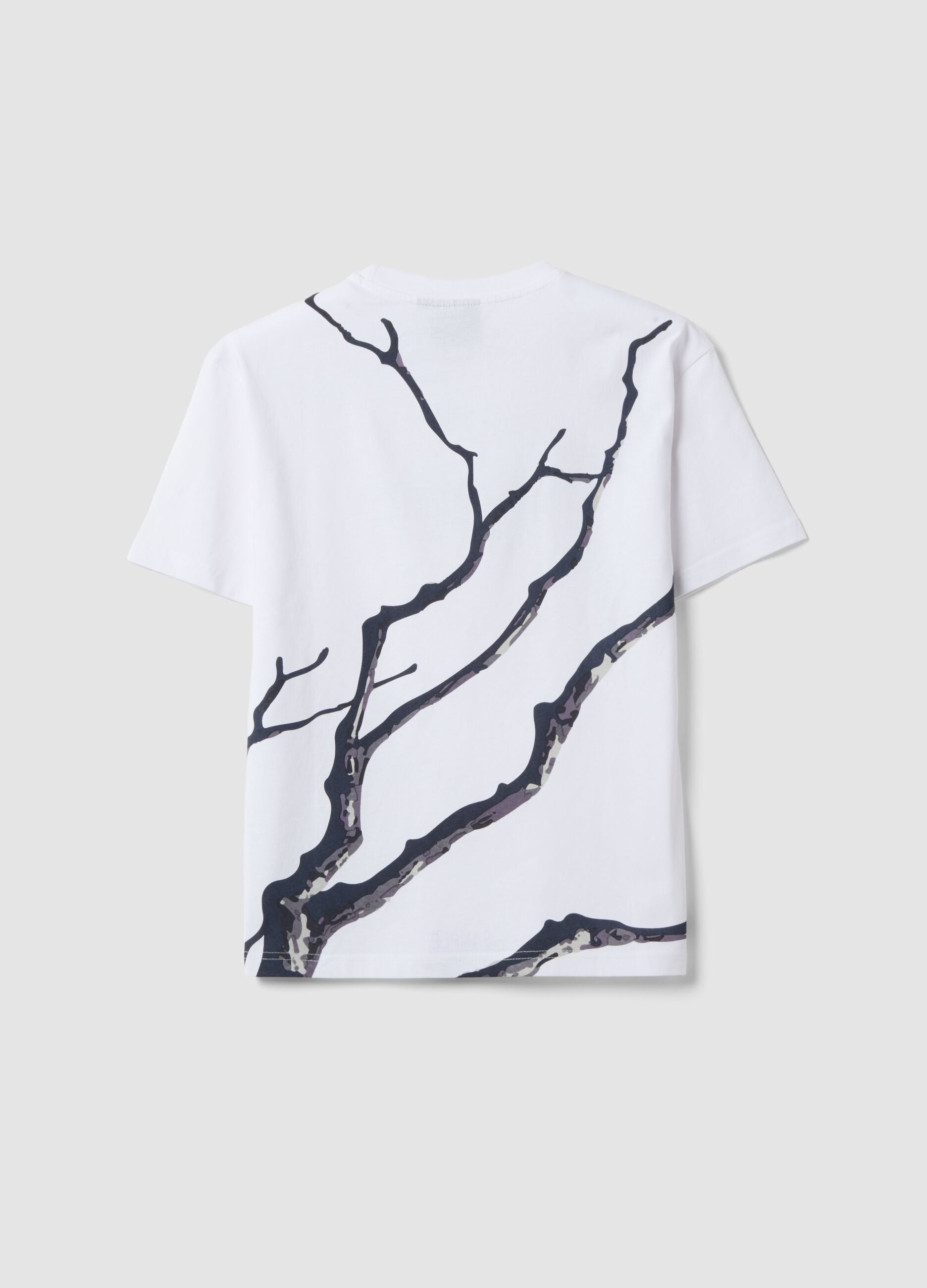 White pure cotton T-shirt with &ldquo;Nature&rdquo; print for boys