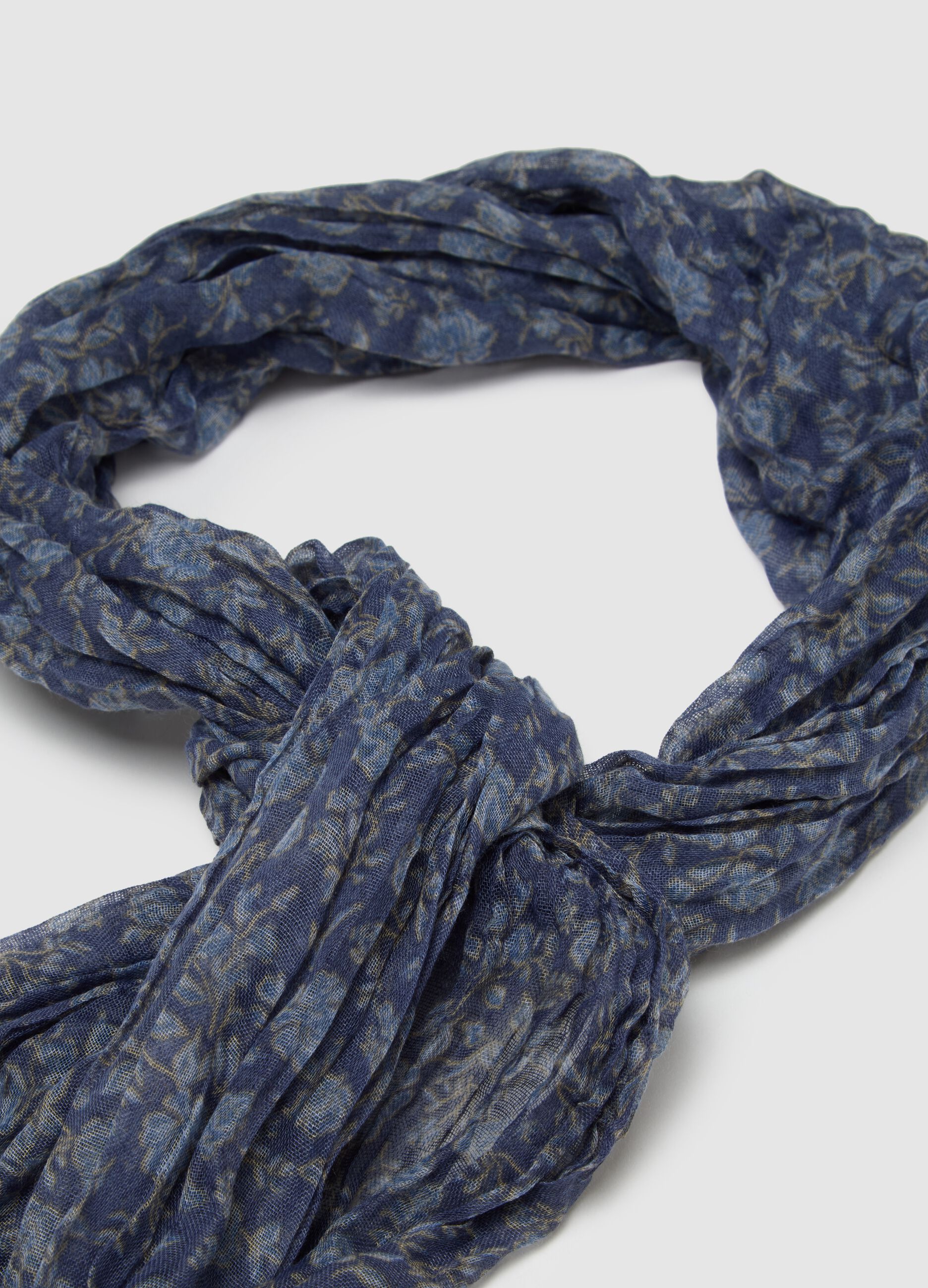 Blue Scarf with Floral Pattern