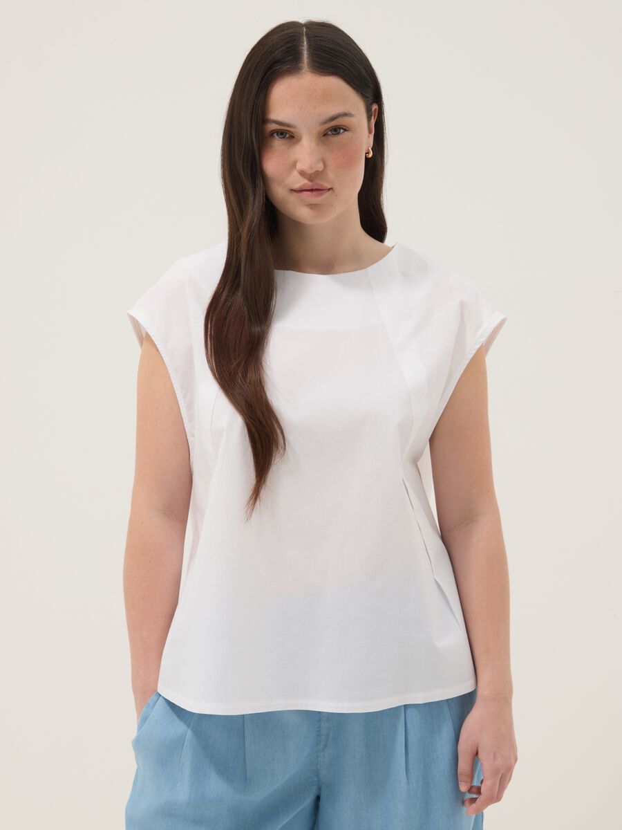 Blusa bianca in cotone elasticizzato_1